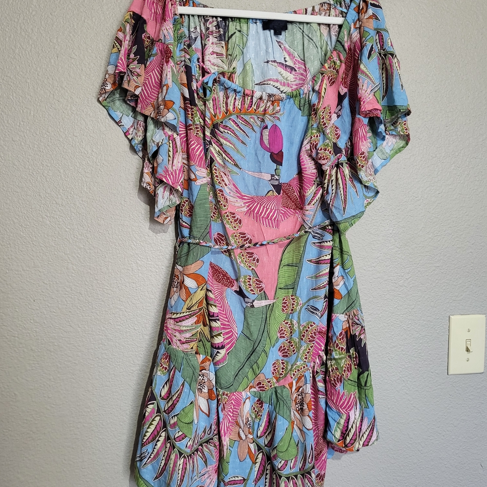 Rachel Roy Tie Dress Womens Tropical Paradise Off Shoulder Balloon Sleeves XL